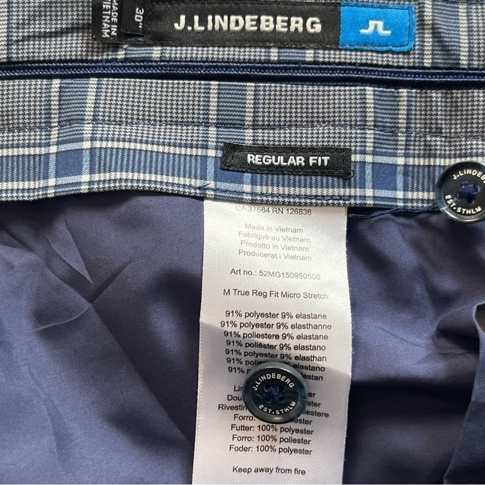 J. Lindeberg True Regular fit Micro Stretch Golf Shorts Plaid Blue Gray Size 30 - Picture 6 of 7